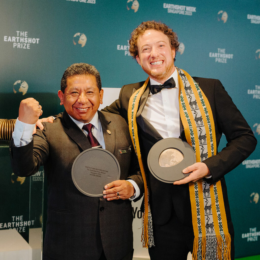 2023 Earthshot Prize winners Accion Andina with their award