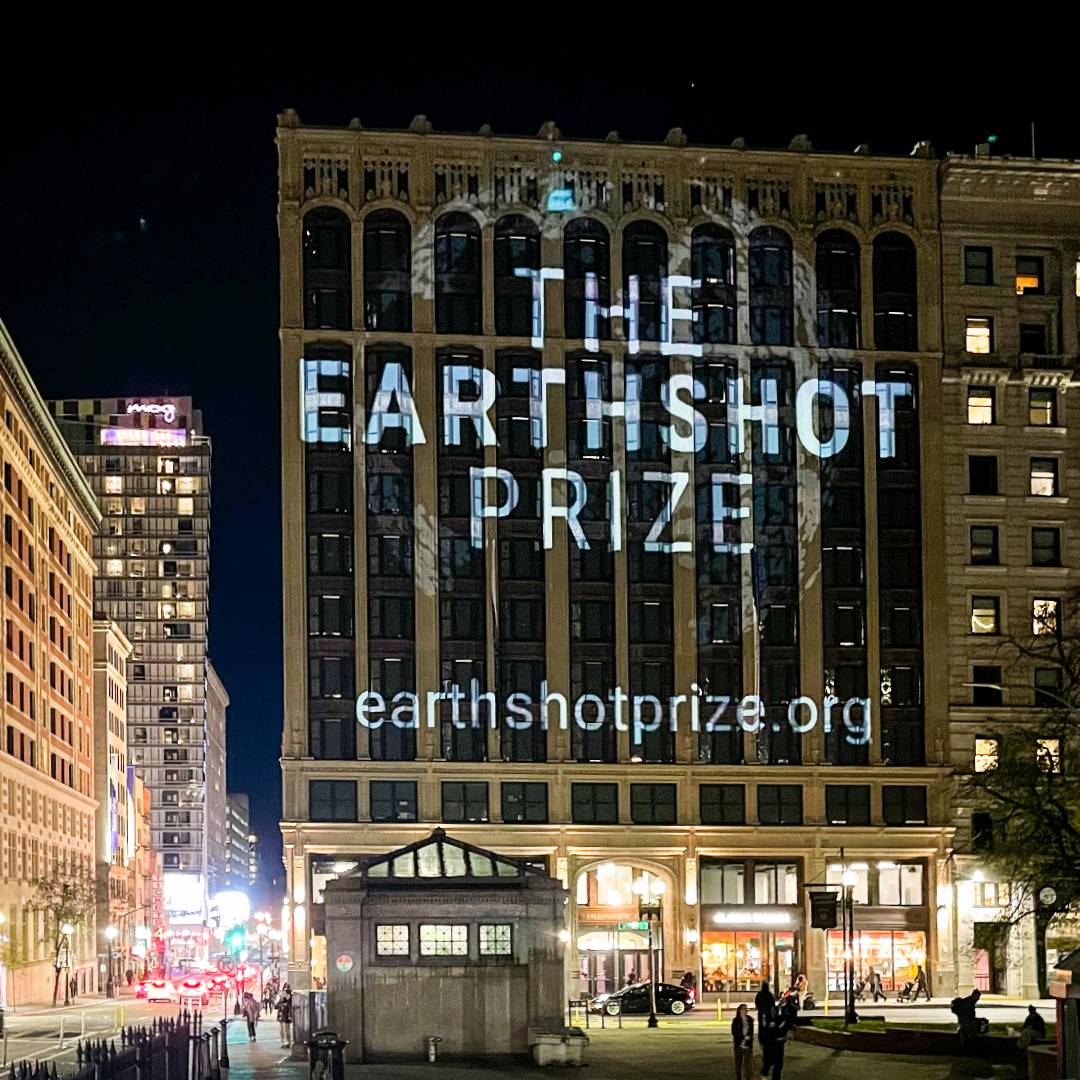 The Earthshot Prize projections on Emerson College building, Boston