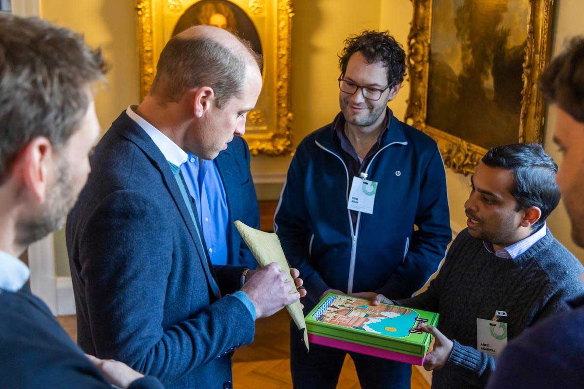 Prince William meets Ankit Argarwal (Fleather), Rene Koop (City of Amsterdam) and Rodrigo Garcia Gonzalez (Notpla)