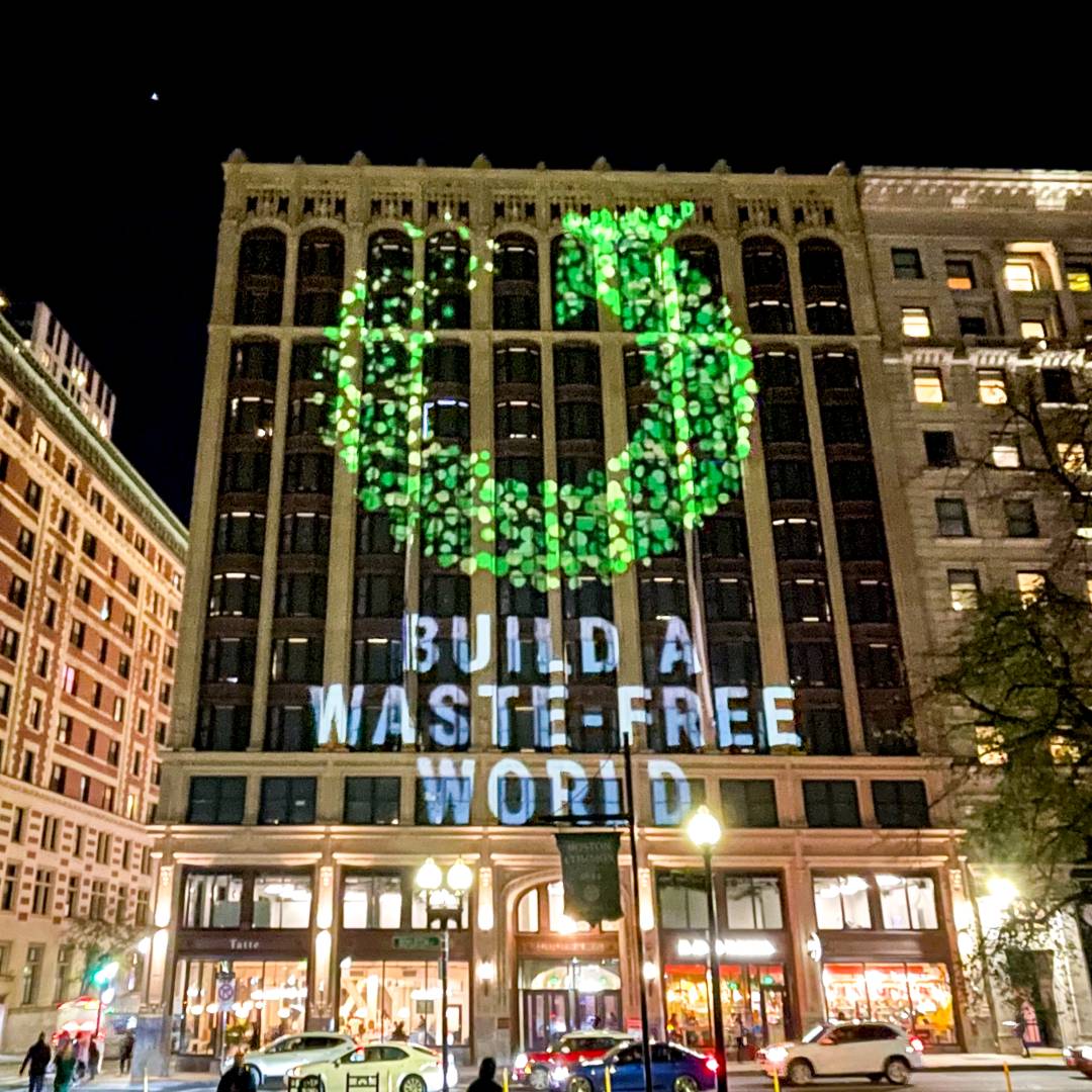 The Earthshot Prize projections on Emerson College building, Boston