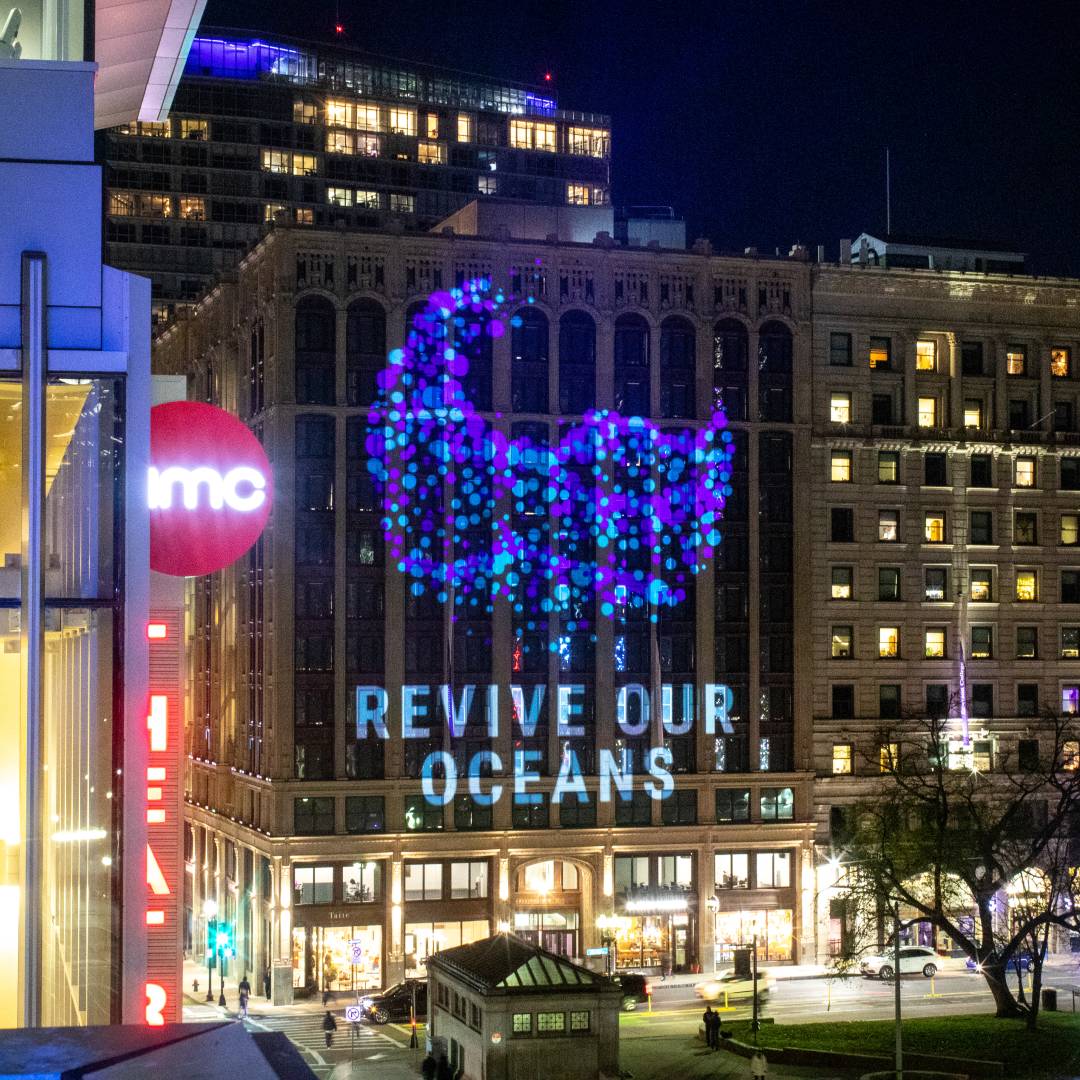 The Earthshot Prize projections on Emerson College building, Boston