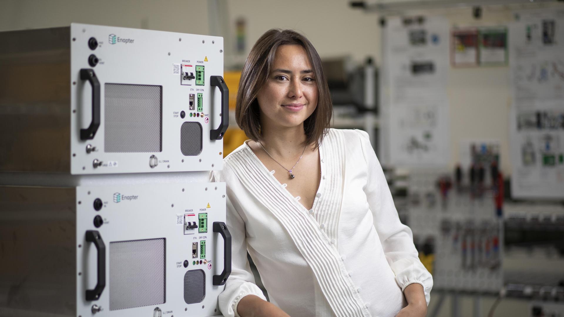 AEM Electrolysers Co-Founder Vaitea Cowan with electrolyser