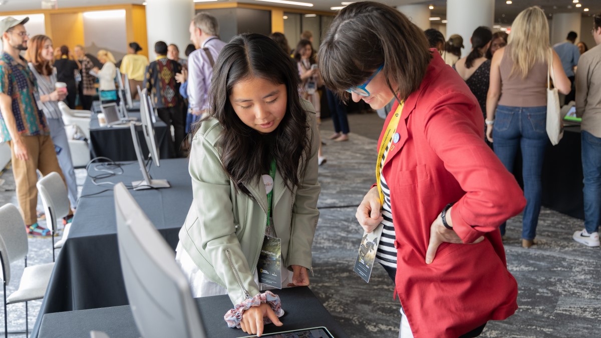 Award recipient Kayla Ling connects with sustainability entrepreneur Explorer Agustina Besada