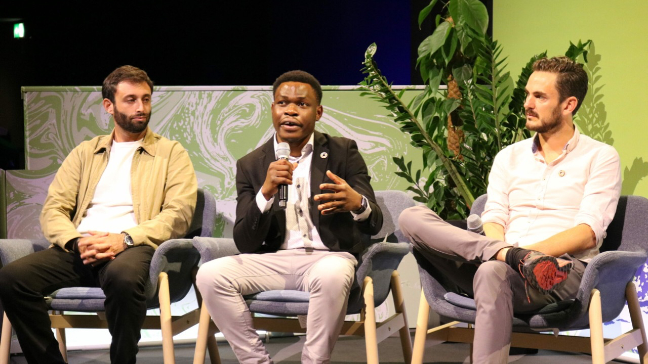 Reeddi's Olugbenga Olubanjo talks on stage at The Earthshot Prize Innovation Summit in New York