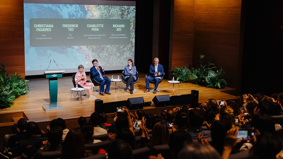 Chair of The Earthshot Prize Christiana Figueres, CEO GenZero Frederick Teo, VP and Deputy CEO Bezos Earth Fund Charlotte Pera and SVP Conservation International Richard Jeo