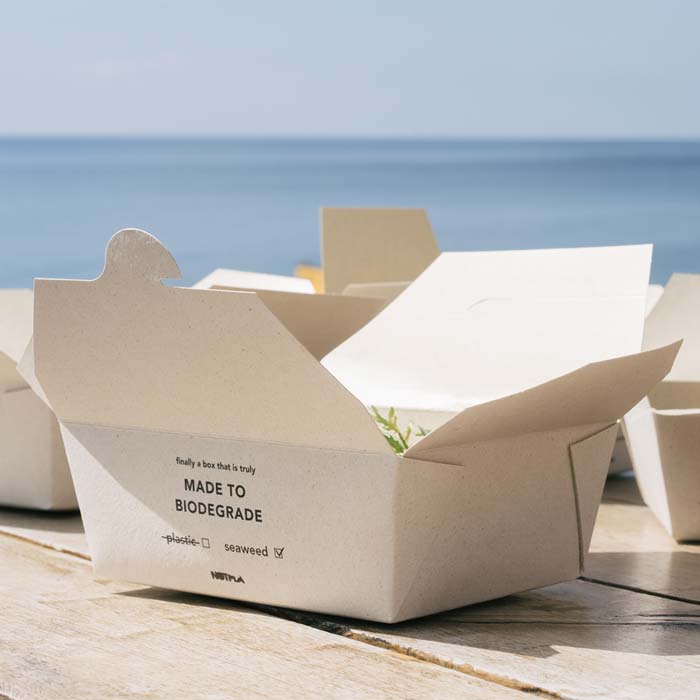 Notpla seaweed coated takeaway packaging