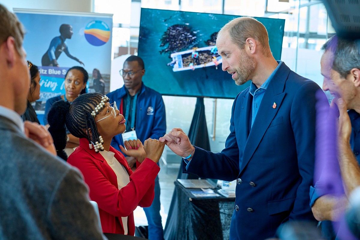 Anga Mbeyiya, Ole Blu, meets Prince William at The Earthshot Prize Seaweed Showcase in Cape Town
