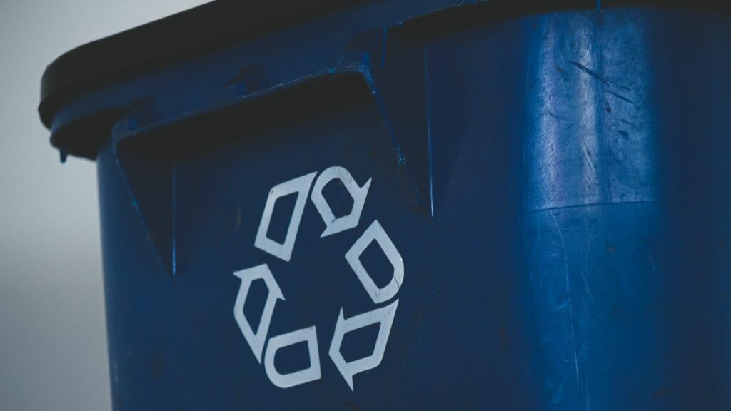 Blue recycling bin