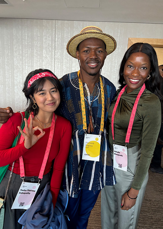 Tasha Sabapathy with Desmond Alugnoa, GAYO, and fellow Young Climate Leader Natalie Mangondo