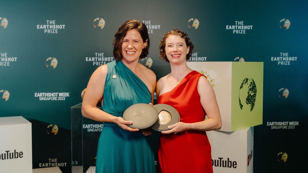 Meaghan Brosnan and Emily Owen, WildAid Marine Program, with their 2023 Earthshot Prize